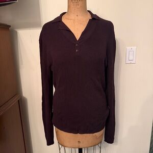 BCBGMaxazria Knit Collar Polo Long Sleeve Sweater Top